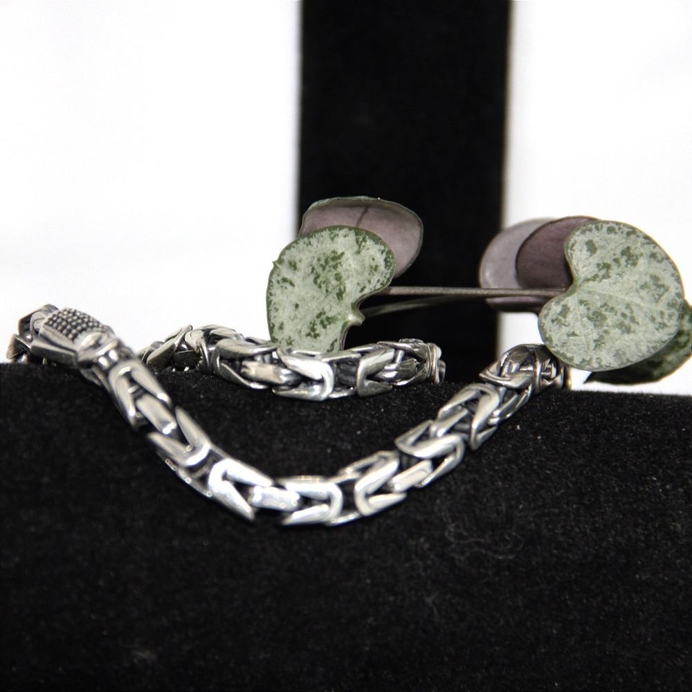 Sterling Silver 925 Byzantine Square Link Chain Bracelet 3.5mm Bali Weave
